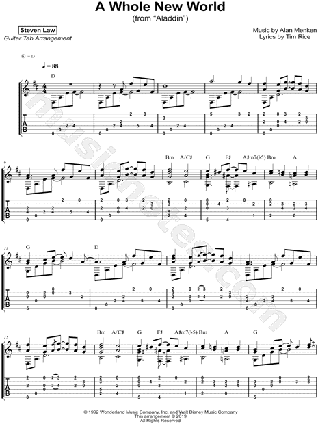 Steven Law A Whole New World Guitar Tab In D Major Download Print Sku Mn