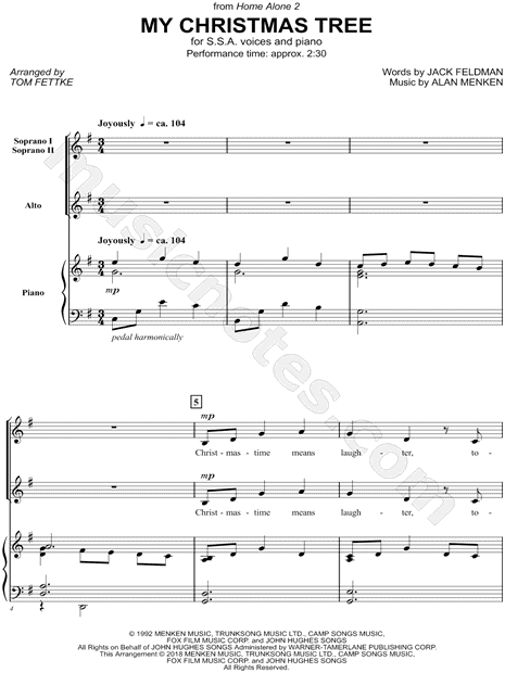 "My Christmas Tree" from 'Home Alone 2' (arr. Tom Fettke) SSA Choir + Piano Choral Sheet Music ...