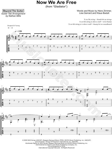 Beyond The Guitar Now We Are Free From Gladiator Guitar Tab In D Major Download Print Sku Mn