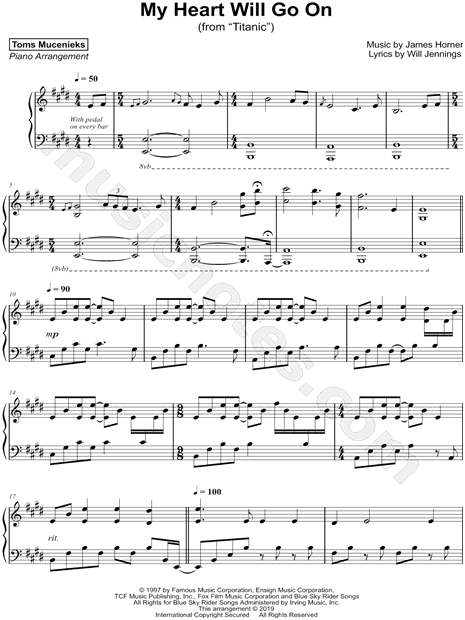 Print and download My Heart Will Go On sheet music by Toms Mucenieks arrang...
