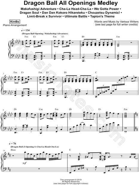 Kimbo Dragon Ball All Openings Medley Sheet Music Piano Solo In F Minor Download Print Sku Mn