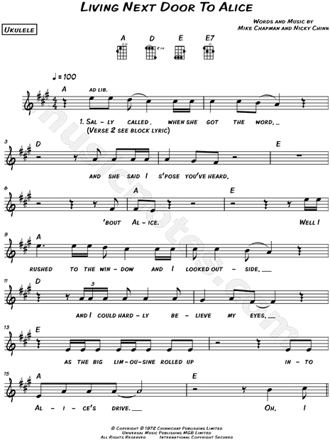 Print and download lead sheets for Living Next Door to Alice by Smokie Incl...
