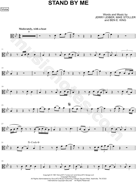 Ben E King Stand By Me Viola Sheet Music In Major Download Print Sku Mn