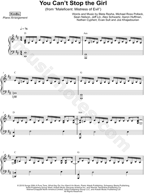 Kimbo You Can T Stop The Girl Sheet Music Piano Solo In D Major Download Print Sku Mn