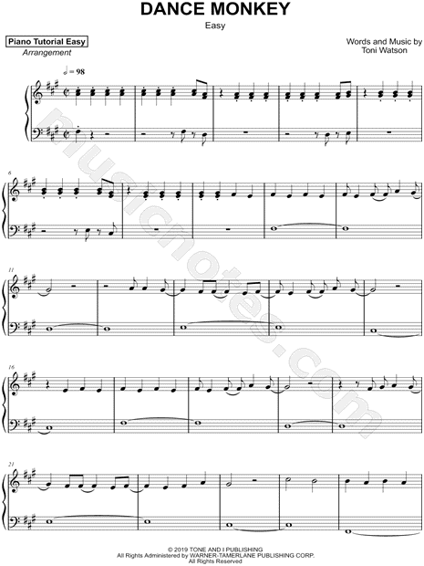 Piano Tutorial Easy "Dance Monkey [easy]" Sheet Music (Piano Solo) in