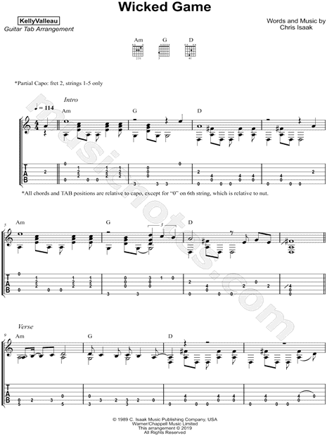 anbefale Kunstig stille Kelly Valleau "Wicked Game" Guitar Tab in A Minor - Download & Print - SKU:  MN0201632