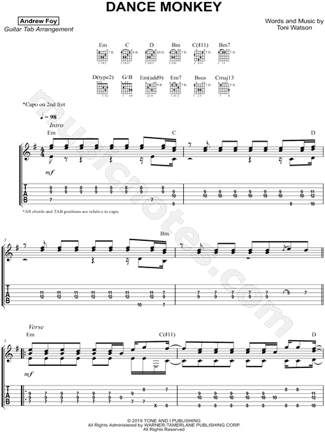Andrew Foy Dance Monkey Guitar Tab In E Minor Download Print