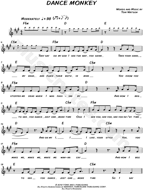 Dance Monkey Piano Sheet Music Free Easy