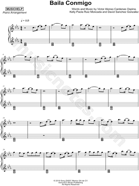 Guión Esperanzado Emigrar MUSICHELP "Baila Conmigo" Sheet Music (Piano Solo) in C Minor - Download &  Print - SKU: MN0202418