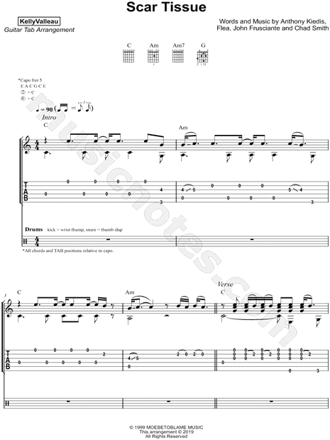 Print and download Kelly Valleau Scar Tissue Guitar TAB. 