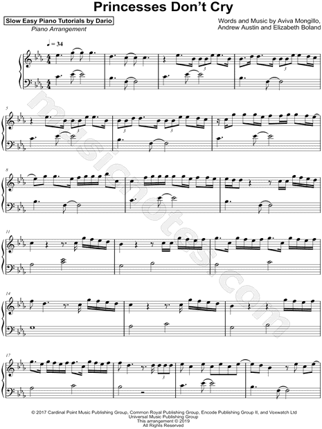 Dario D Aversa Princesses Don T Cry Slow Easy Piano Tutorial Sheet Music Piano Solo In C Minor Download Print Sku Mn0202726
