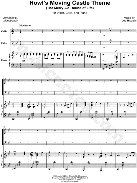 Por cierto Exponer Excelente pianotrends "Howl's Moving Castle Theme - Violin Cello & Piano" Sheet Music  in Bb Major - Download & Print - SKU: MN0204423