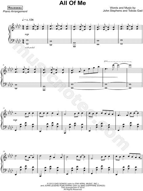 Rousseau All Of Me Sheet Music Piano Solo In Ab Major Download Print Sku Mn