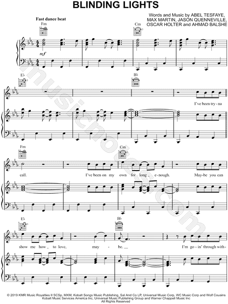 The Weeknd "Blinding Lights" Sheet Music in C Minor (transposable) - & Print - SKU: