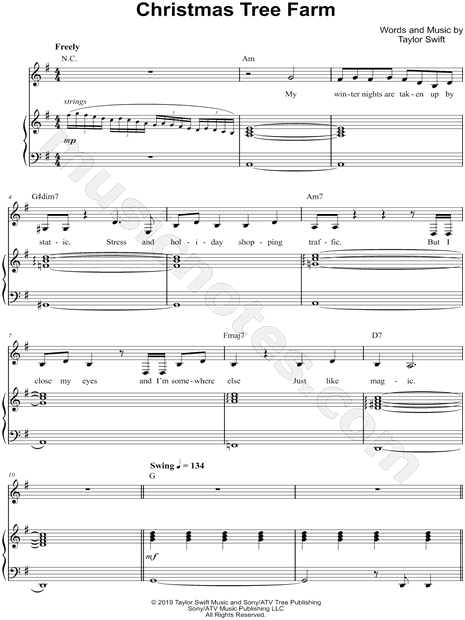 Taylor Swift Christmas Tree Farm Sheet Music In G Major Transposable Download Print Sku Mn0205317