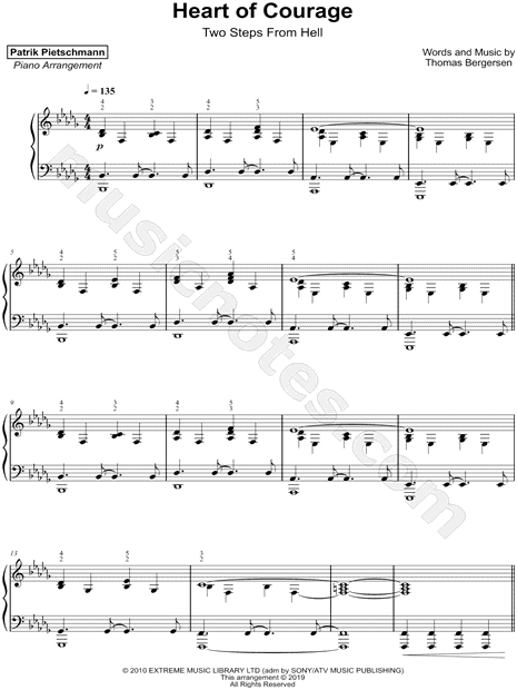 Heart of courage choir extreme music 2 steps from hell Patrik Pietschmann Heart Of Courage Sheet Music Piano Solo In Bb Minor Download Print Sku Mn0205492