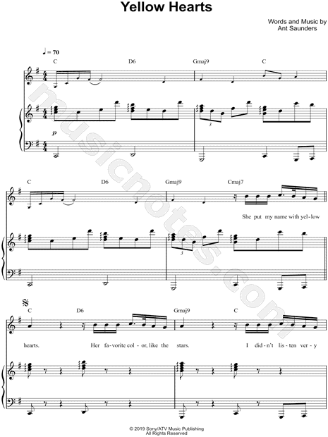 Ant Saunders Yellow Hearts Sheet Music In G Major Transposable Download Print Sku Mn0205642 - ðððð ððð²ðºð roblox