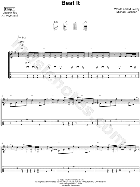 Feng E Beat It Ukulele Tab In E Minor Download Print Sku Mn