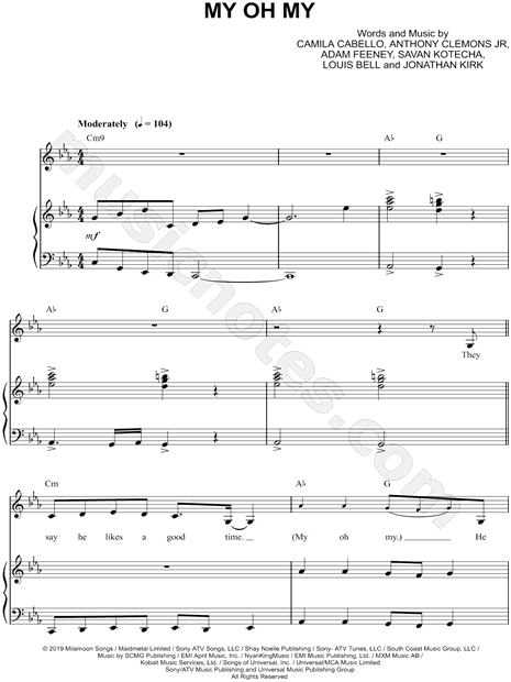 Camila Cabello Feat Dababy My Oh My Sheet Music In C Minor Transposable Download Print Sku Mn0206017