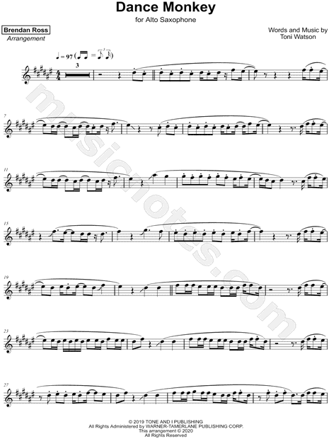 Brendan Ross Dance Monkey Sheet Music Alto Saxophone Solo In