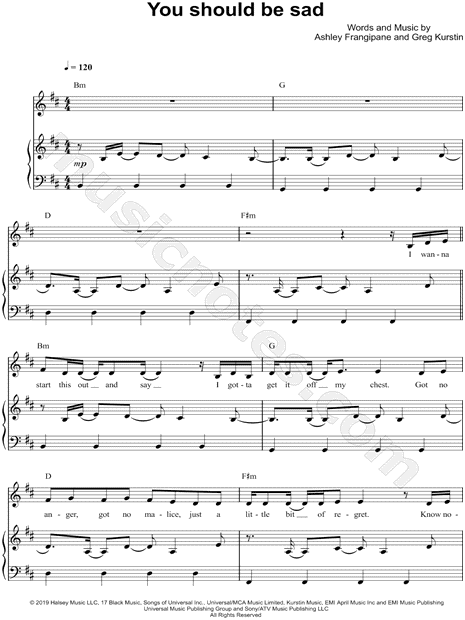 Halsey You Should Be Sad Sheet Music In B Minor Transposable