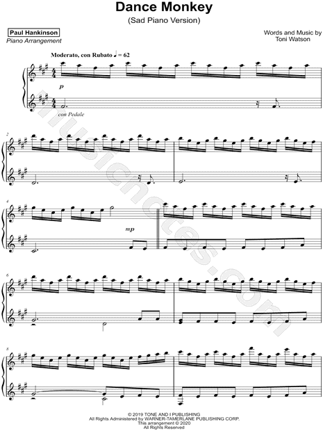 Paul Hankinson "Dance Monkey (Sad Piano Version)" Sheet ...