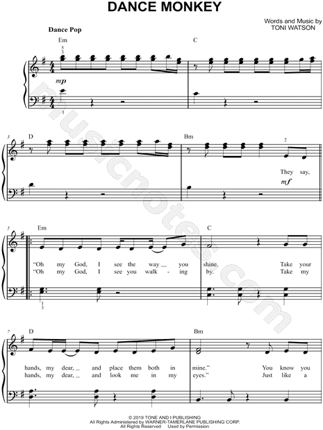 Dance Monkey Piano Sheet Music Full Song