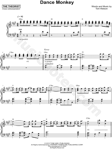 Turbulencia cantidad Amante The Theorist "Dance Monkey" Sheet Music (Piano Solo) in F# Minor - Download  & Print - SKU: MN0206750