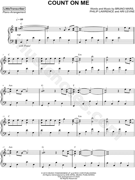 Littletranscriber Count On Me Sheet Music Piano Solo In C Major Download Print Sku Mn