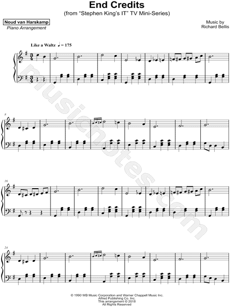 Noud Van Harskamp End Credits From It Sheet Music Piano Solo In G Major Download Print Sku Mn0206955