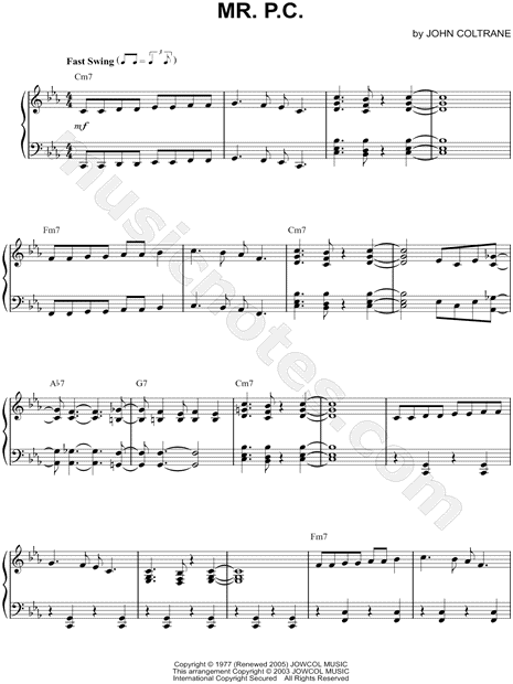 John Coltrane Mr P C Sheet Music Piano Solo In C Minor Download Print Sku Mn