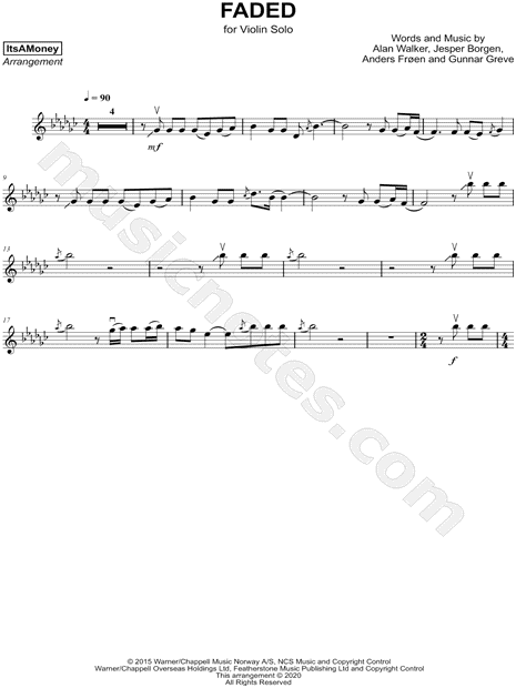 Itsamoney Faded Sheet Music Violin Solo In Eb Minor Download Print Sku Mn