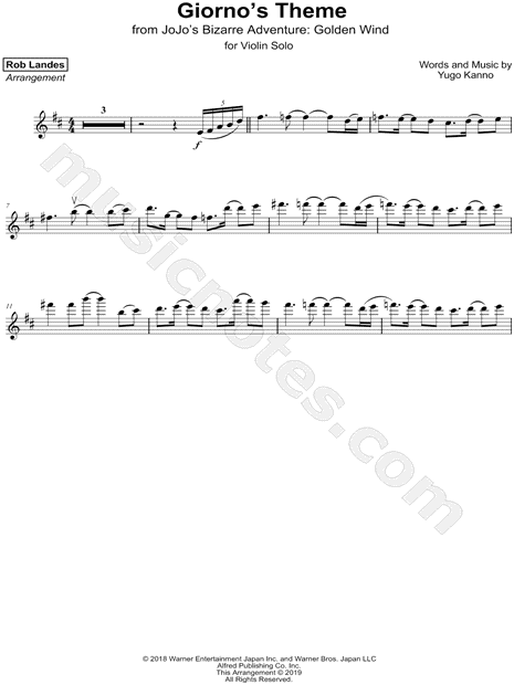 Rob Landes Giorno S Theme Sheet Music Violin Solo In D Major