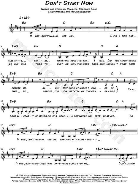 Print and download lead sheets for Don't Start Now by Dua Lipa Include...