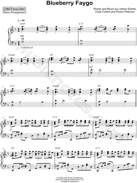 Littletranscriber Blueberry Faygo Sheet Music Piano Solo In F