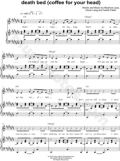 Powfu Feat Beebadoobee Death Bed Coffee For Your Head Sheet Music In C Major Transposable Download Print Sku Mn