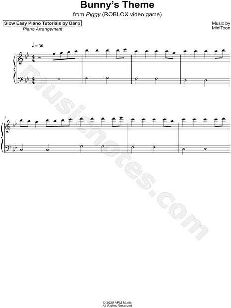 Dario D Aversa Bunny S Theme Slow Easy Piano Tutorial Sheet Music Piano Solo In G Minor Download Print Sku Mn0209764 - piano sheet music for roblox violin