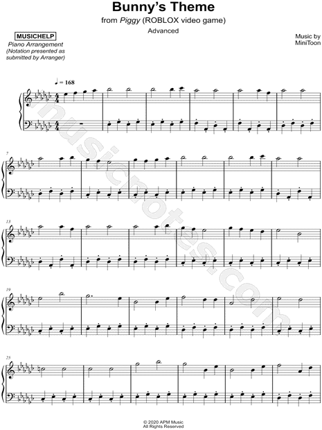 Musichelp Bunny S Theme Advanced Sheet Music Piano Solo In Eb Minor Download Print Sku Mn0210064 - roblox keyboard music notes
