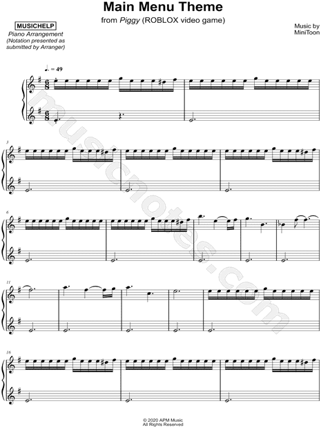 Musichelp Main Menu Theme From Piggy Roblox Video Game Sheet Music Piano Solo In E Minor Download Print Sku Mn0210071 - roblox piano sheets harry potter