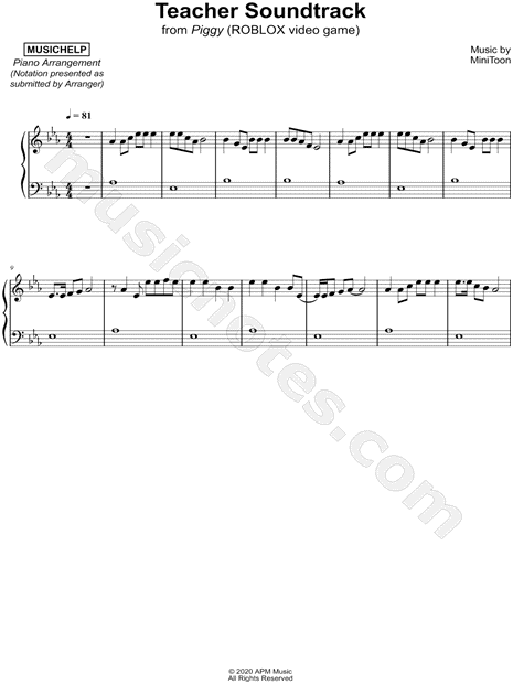 Musichelp Teacher Soundtrack Sheet Music Piano Solo In Eb - roblox piggy theme sheet music