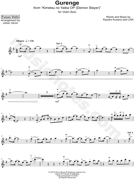 Furyxx Violin Gurenge Sheet Music Violin Solo In G Major Download Print Sku Mn0210930