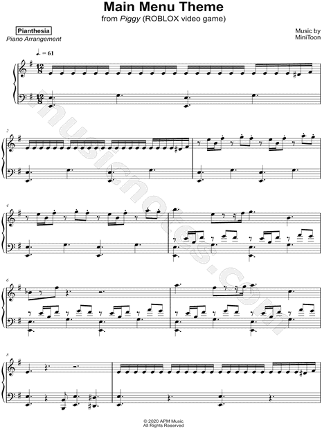 Pianthesia Main Menu Theme From Piggy Roblox Video Game Sheet Music Piano Solo In E Minor Download Print Sku Mn0211013 - roblox saxophone song