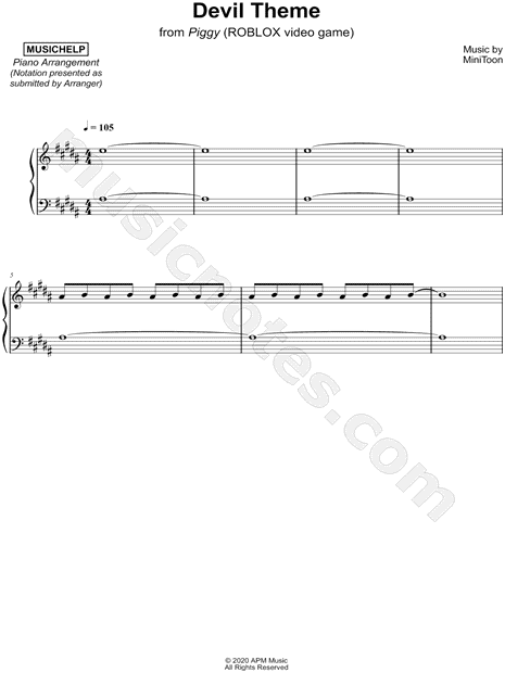 Musichelp Devil Theme Sheet Music Piano Solo In B Major Download Print Sku Mn0211073 - roblox devil piggy