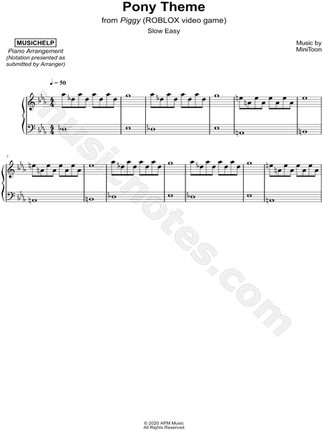 Musichelp Pony Theme Slow Easy Sheet Music Piano Solo In Eb