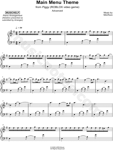 Musichelp Main Menu Theme From Piggy Roblox Video Game Advanced Sheet Music Piano Solo In E Minor Download Print Sku Mn0211087 - alto sax music roblox