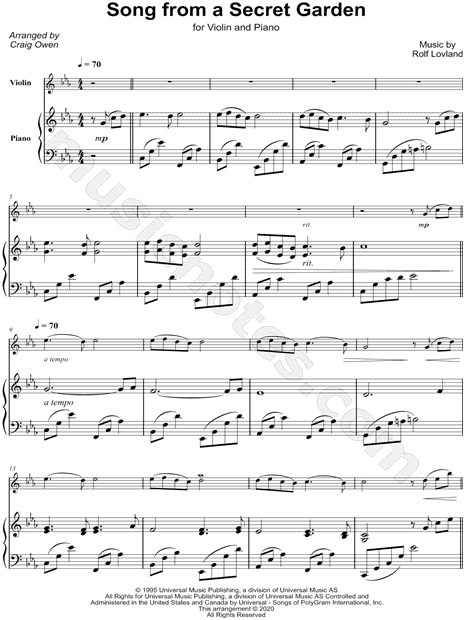 Song from a Secret Garden - Violin & Piano