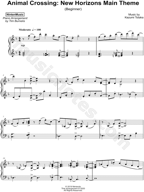 Nintenmusic Animal Crossing New Horizons Main Theme Beginner Sheet Music Piano Solo In F Major Download Print Sku Mn