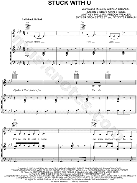 Ariana Grande & Justin Bieber "Stuck with U" Sheet Music in Ab Major (transposable) - Download ...