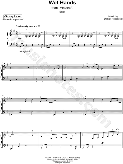 Chrissy Ricker Wet Hands Easy Sheet Music Piano Solo In G