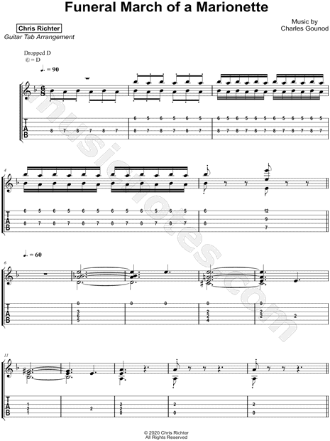 Chris Richter Funeral March Of A Marionette Guitar Tab In D Minor Download Print Sku Mn